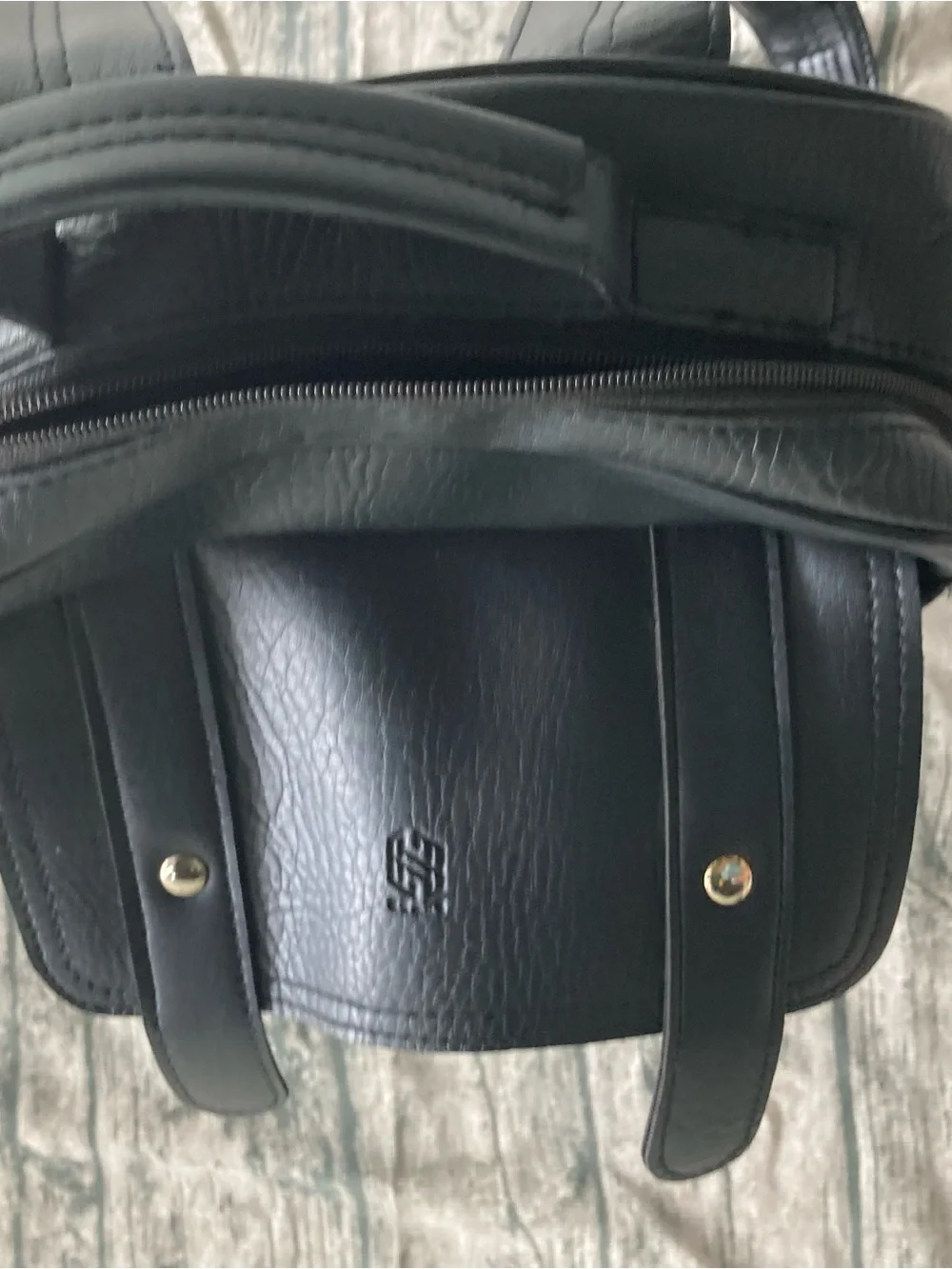 Men's Black Faux Leather Backpack with Front Flap Pocket